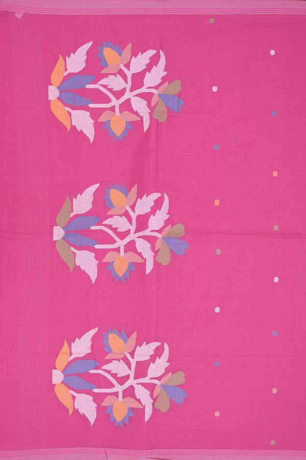 Bengal Cotton Saree In Pink With Threadwork Buttas