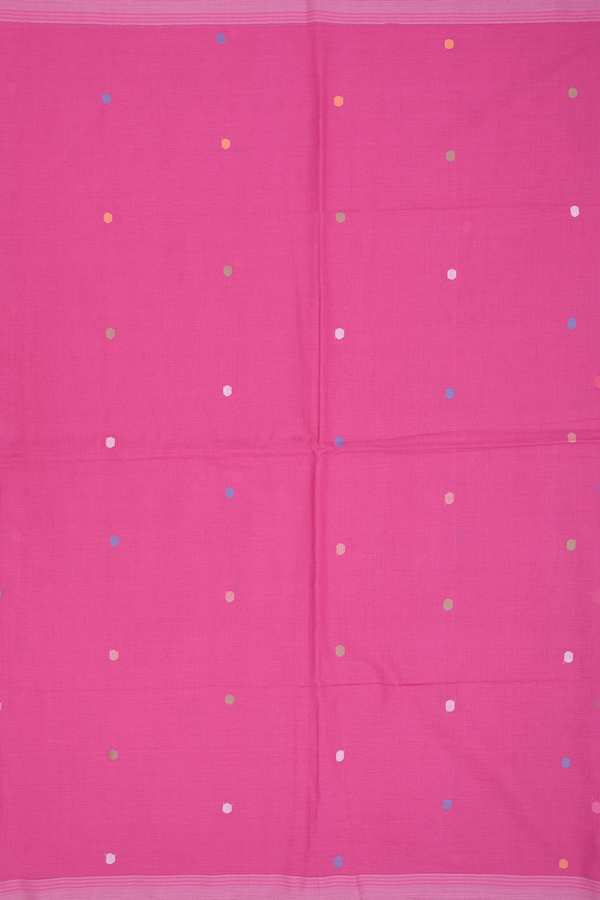Bengal Cotton Saree In Pink With Threadwork Buttas