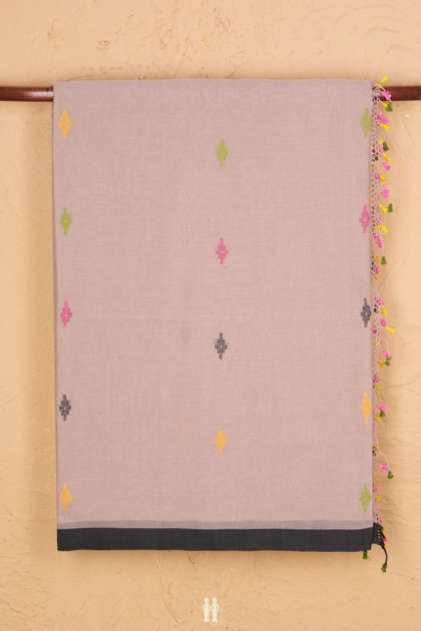 Bengal Cotton Saree In Brown With Threadwork Buttas