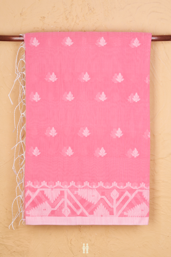 Bengal Cotton Saree In Pink With Threadwork Buttas