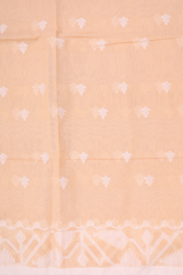 Bengal Cotton Saree In Light Orange With Threadwork Buttas