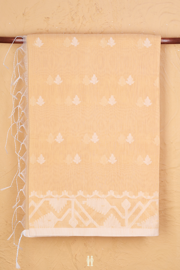 Bengal Cotton Saree In Light Orange With Threadwork Buttas