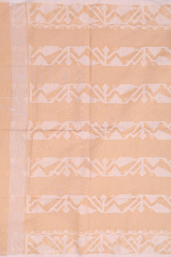 Bengal Cotton Saree In Light Orange With Threadwork Buttas