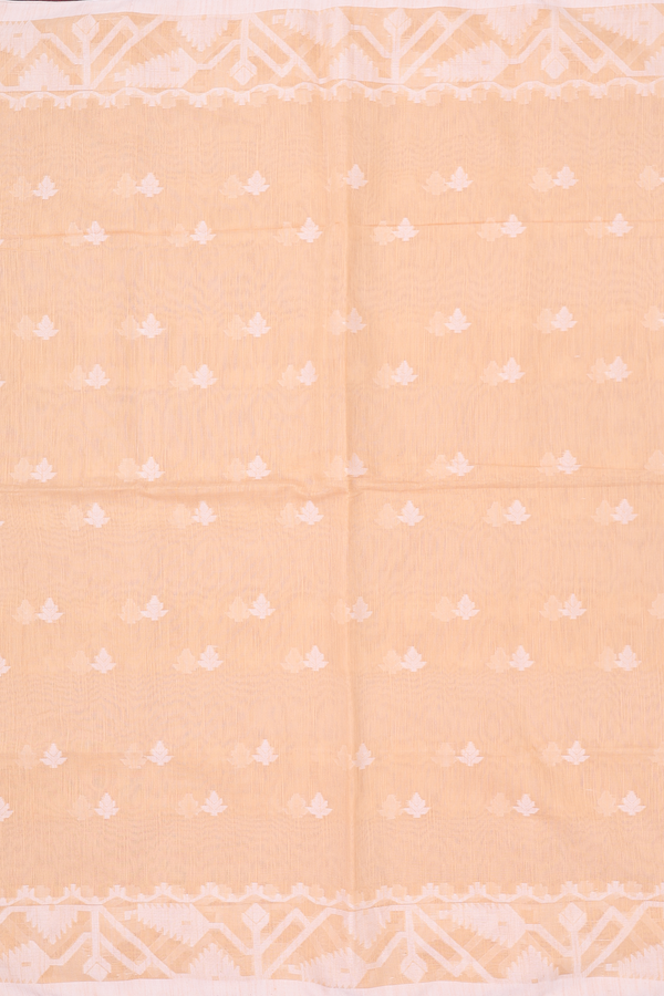 Bengal Cotton Saree In Light Orange With Threadwork Buttas