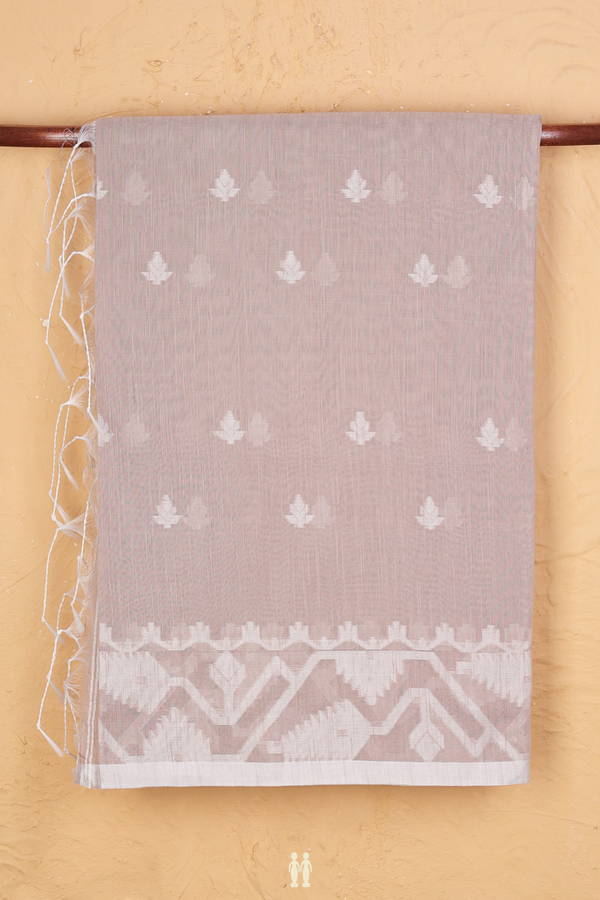 Bengal Cotton Saree In Dusty Grey With Threadwork Buttas