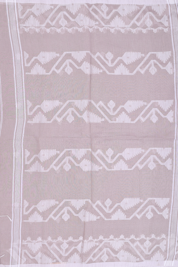 Bengal Cotton Saree In Dusty Grey With Threadwork Buttas