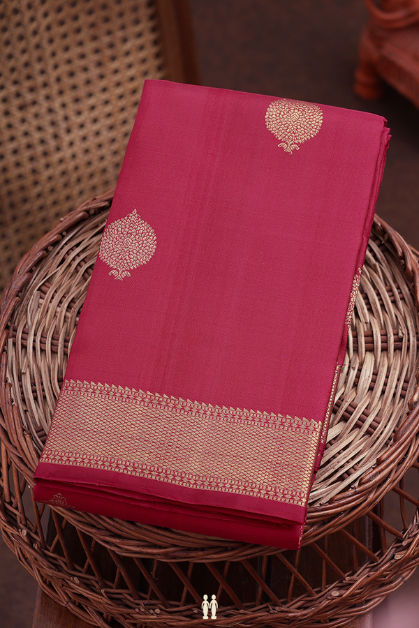 Kanchipuram Silk Saree In Crimson Red With Zari Buttas