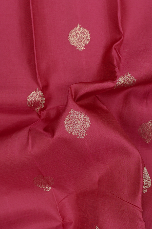 Kanchipuram Silk Saree In Crimson Red With Zari Buttas