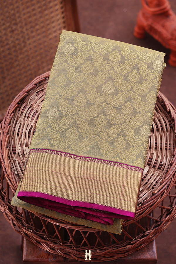 Kanchipuram Silk Saree In Greenish Grey With Jacquard Design