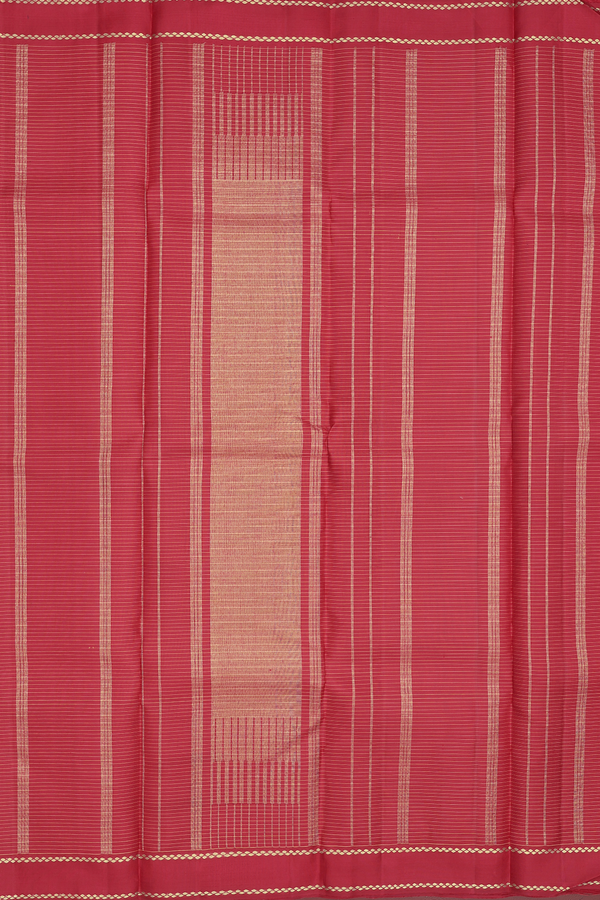 Kanchipuram Silk Saree In Red Along Stripes With Buttas