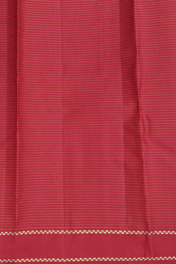 Kanchipuram Silk Saree In Red Along Stripes With Buttas