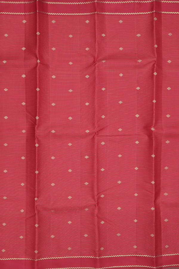Kanchipuram Silk Saree In Red Along Stripes With Buttas