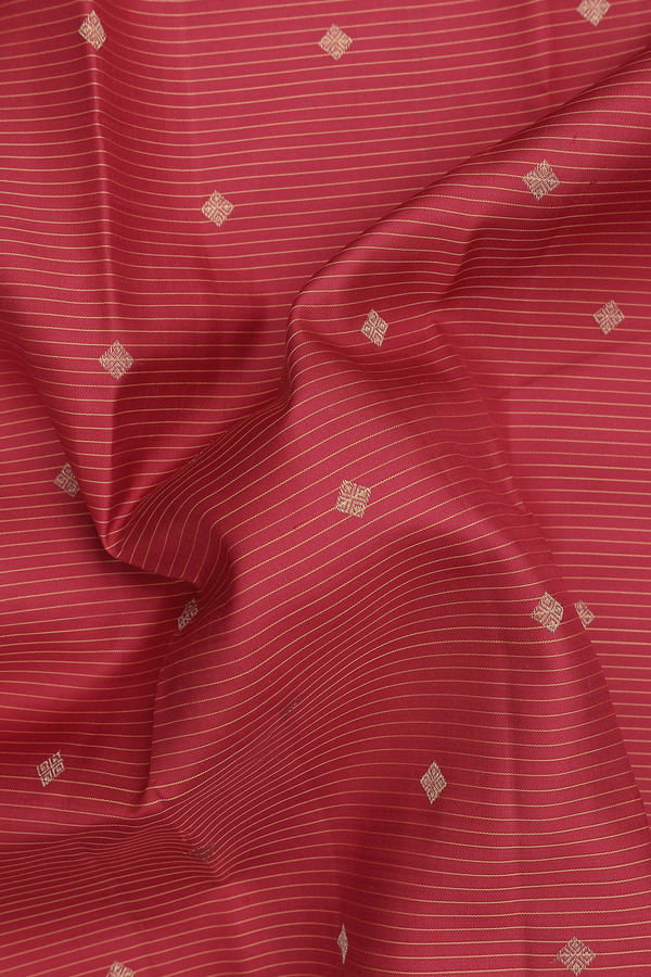 Kanchipuram Silk Saree In Red Along Stripes With Buttas