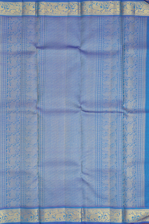 Kanchipuram Silk Saree In Greenish Blue With Peacock Buttas