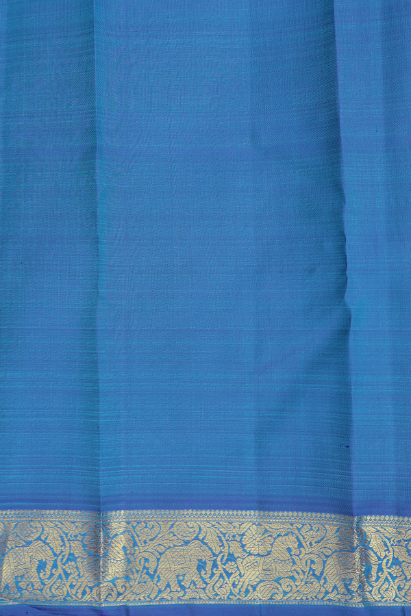 Kanchipuram Silk Saree In Greenish Blue With Peacock Buttas