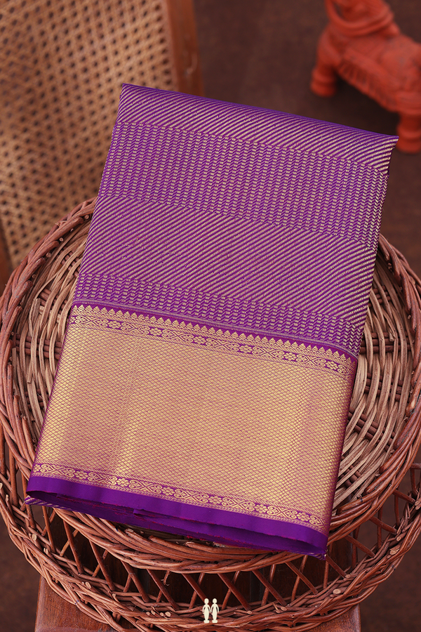 Kanchipuram Silk Saree In Deep Purple With Geometric Design