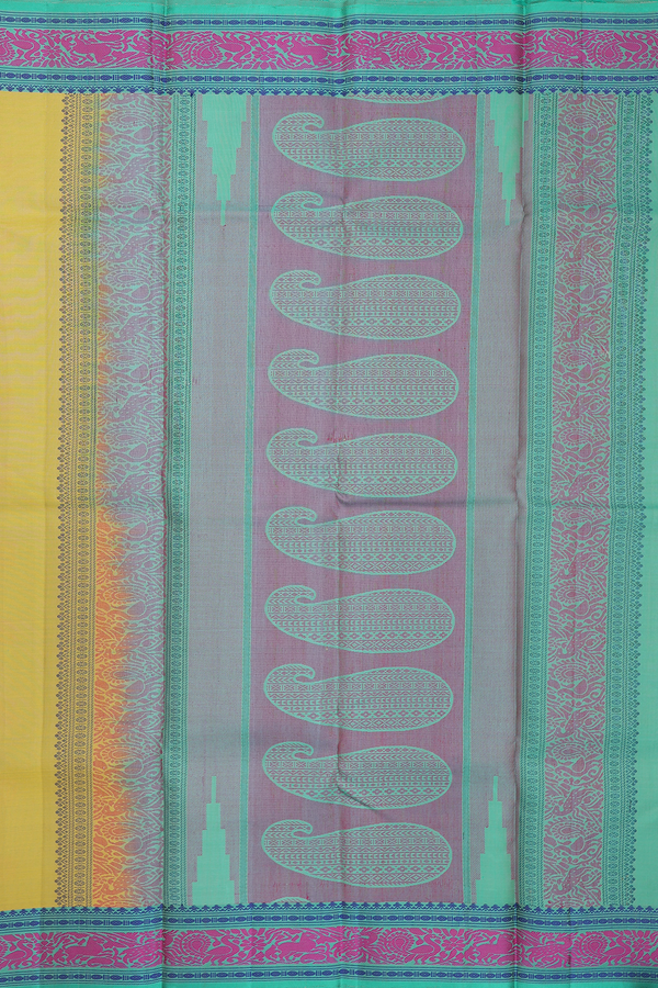 Kanchipuram Silk Saree In Yellow With Threadwork Border