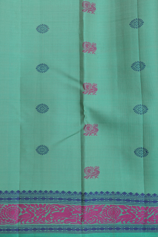 Kanchipuram Silk Saree In Yellow With Threadwork Border
