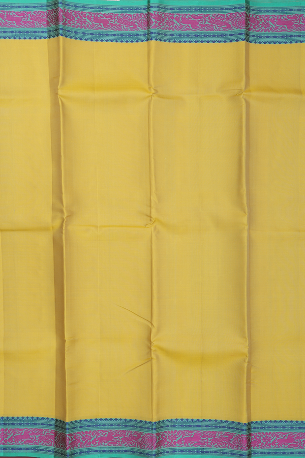 Kanchipuram Silk Saree In Yellow With Threadwork Border
