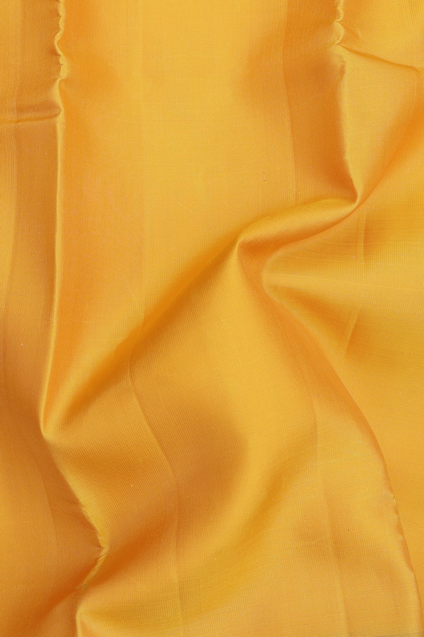 Kanchipuram Silk Saree In Saffron Yellow With Contrast Border