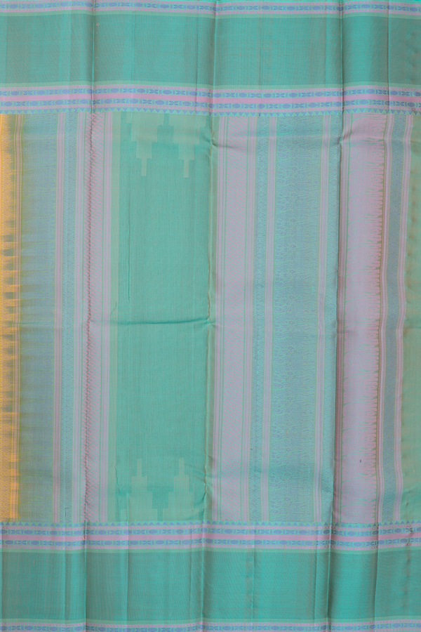 Kanchipuram Silk Saree In Saffron Yellow With Contrast Border