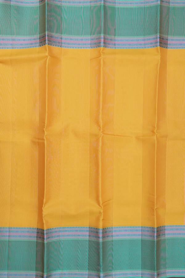 Kanchipuram Silk Saree In Saffron Yellow With Contrast Border