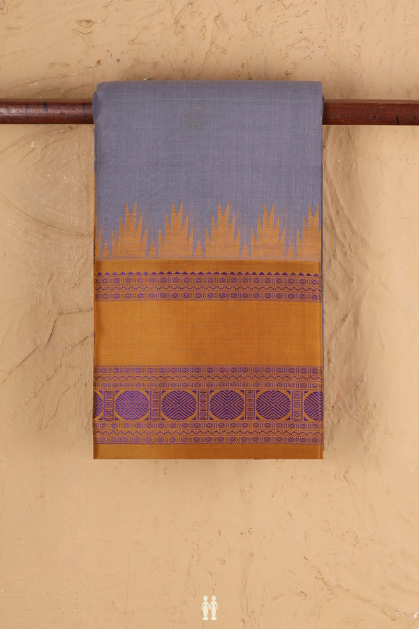 Kanchi Cotton Saree In Grey With Silk Border