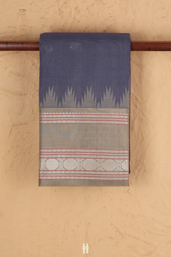 Kanchi Cotton Saree In Blue With Silk Border