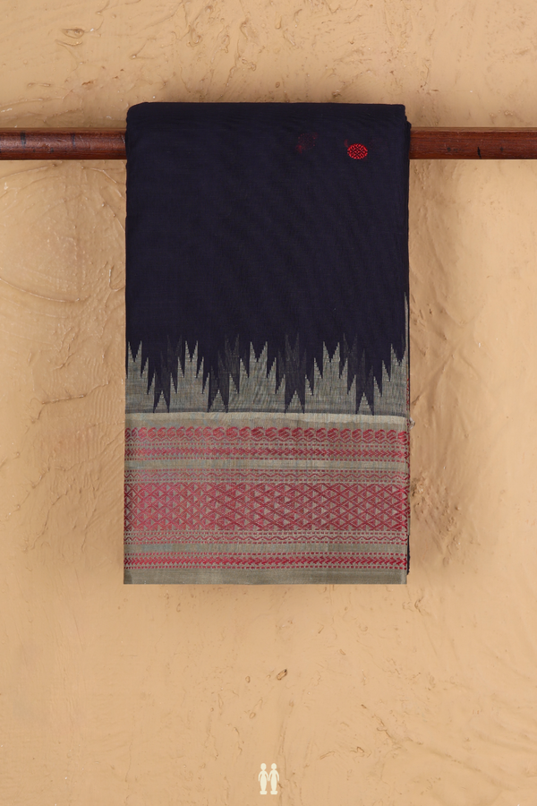Kanchi Cotton Saree In Navy Blue With Silk Border