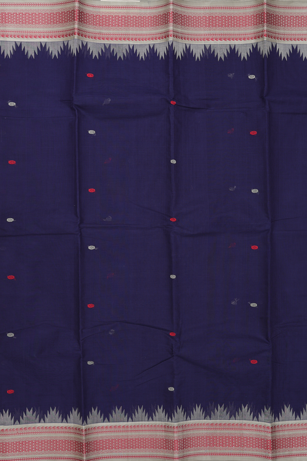 Kanchi Cotton Saree In Navy Blue With Silk Border