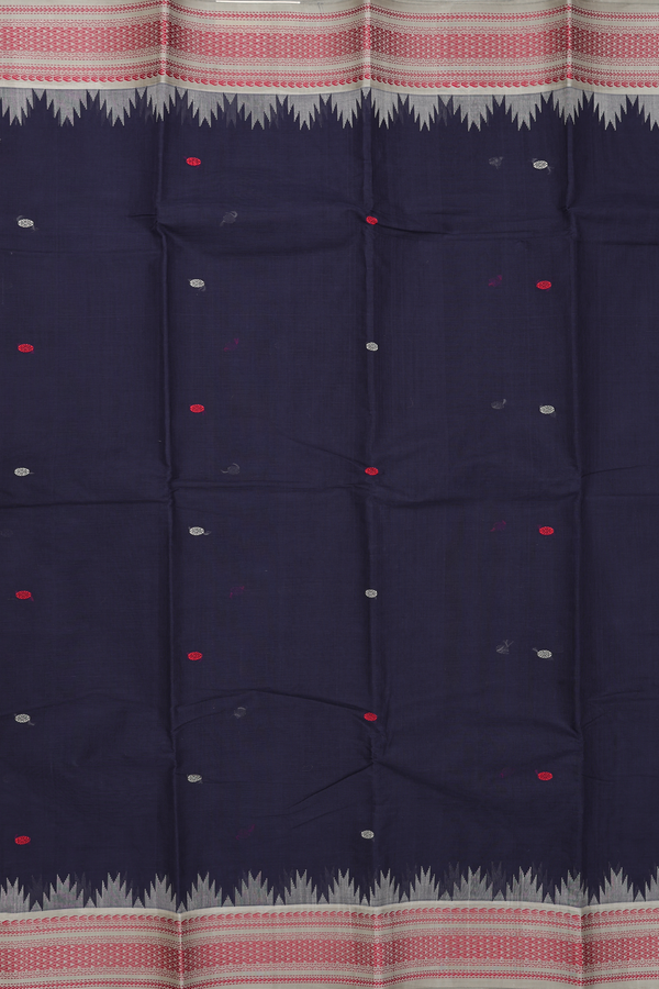 Kanchi Cotton Saree In Navy Blue With Silk Border