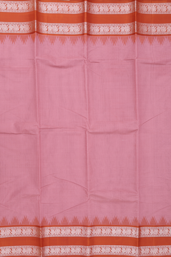 Kanchi Cotton Saree In Dusty Rose Pink With Temple Border