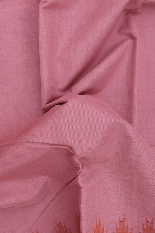 Kanchi Cotton Saree In Dusty Rose Pink With Temple Border