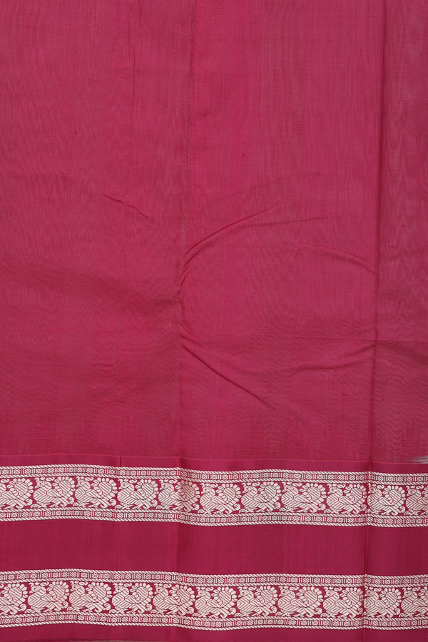 Kanchi Cotton Saree In Plain Khaki With Temple Border