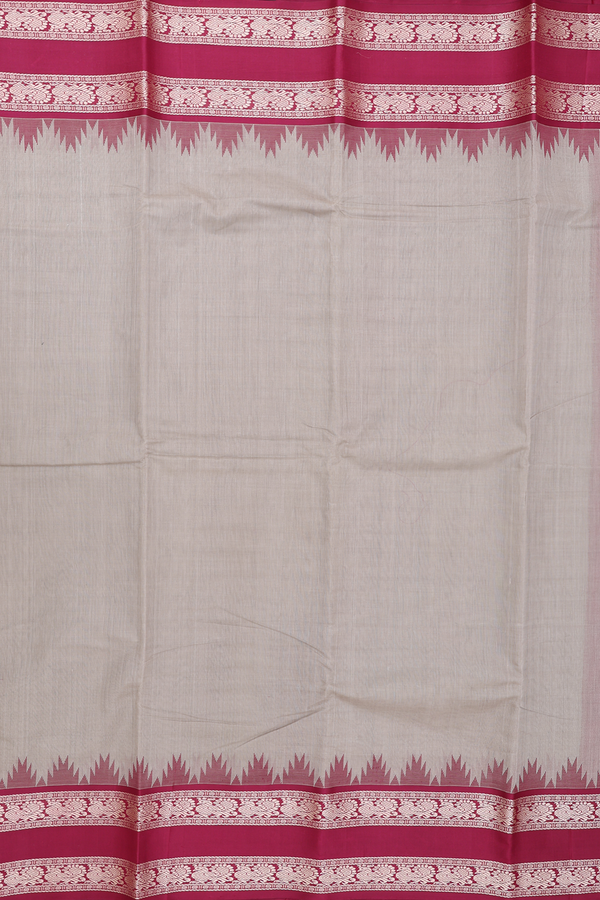 Kanchi Cotton Saree In Plain Khaki With Temple Border