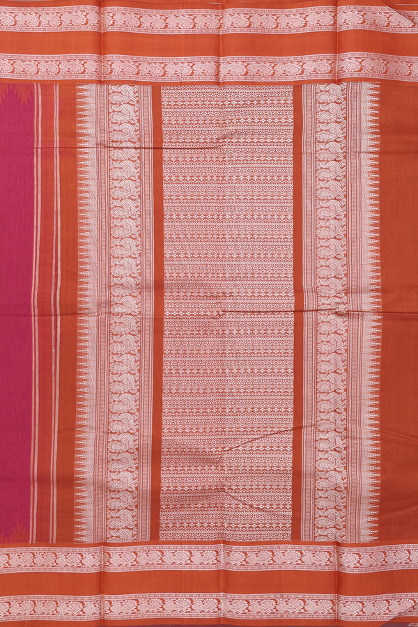 Kanchi Cotton Saree In Hibiscus Red With Temple Border