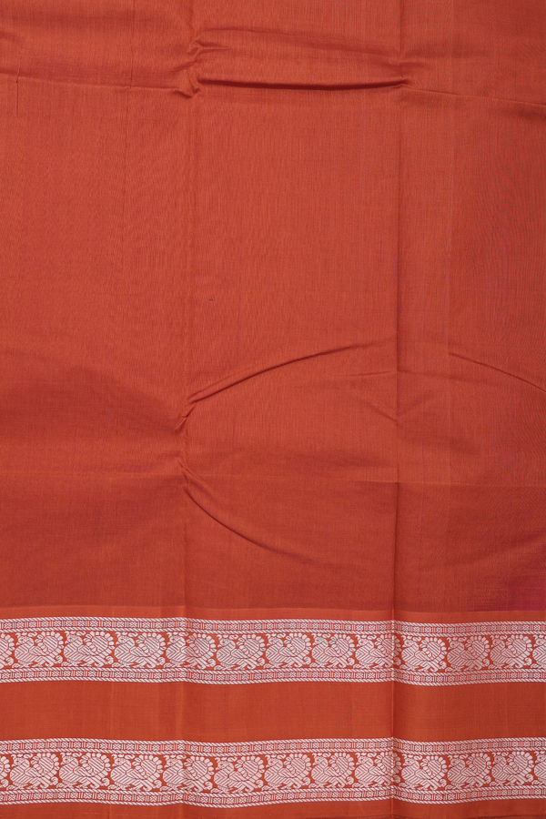Kanchi Cotton Saree In Hibiscus Red With Temple Border