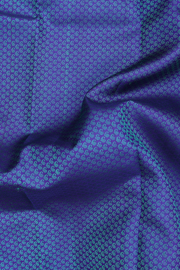 Kanchipuram Silk Saree In Cobalt Blue With Jacquard Pattern