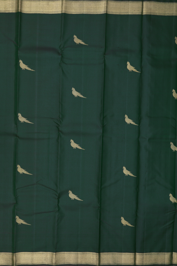 Kanchipuram Silk Saree In Forest Green With Parrot Motifs