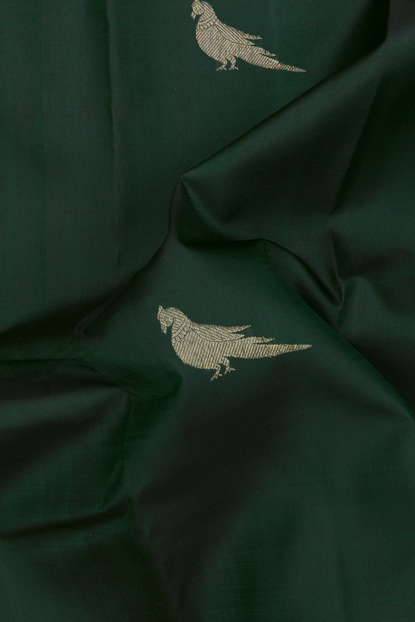 Kanchipuram Silk Saree In Forest Green With Parrot Motifs