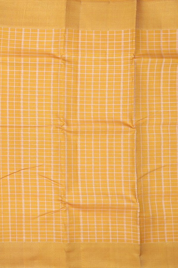 Kanchipuram Silk Saree In Saffron Yellow Checks Design