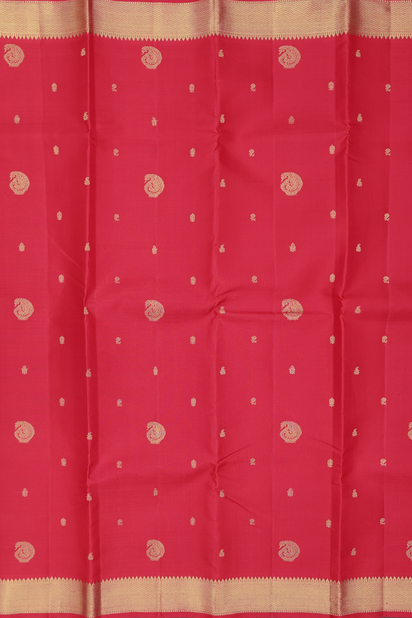 Kanchipuram Silk Saree In Scarlet Red With Paisley Buttas