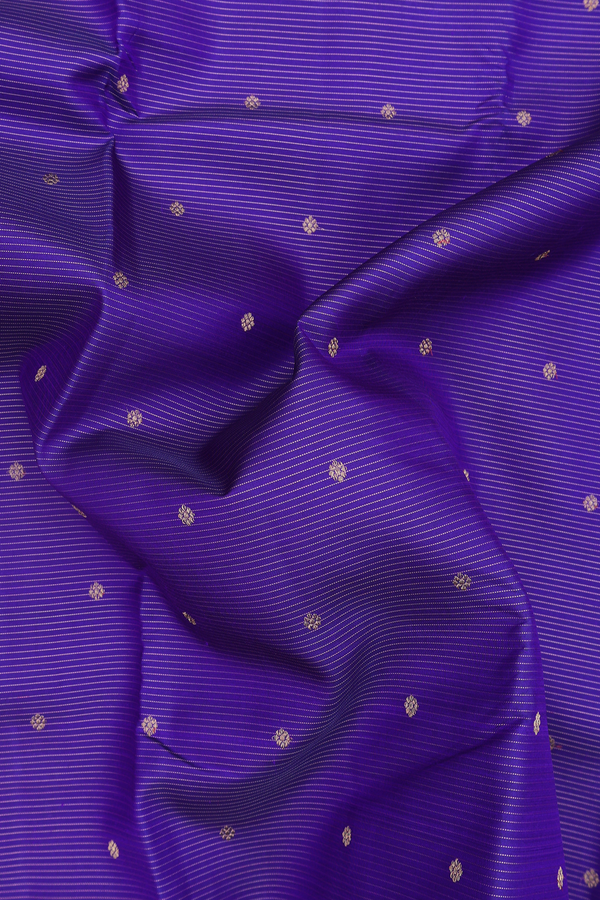 Kanchipuram Silk Saree In Blue Along Stripes With Buttas