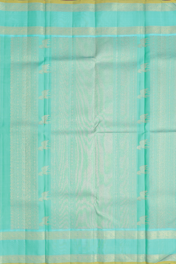 Kanchipuram Silk Saree In Royal Blue With Peacock Buttas