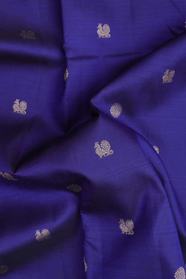Kanchipuram Silk Saree In Royal Blue With Peacock Buttas