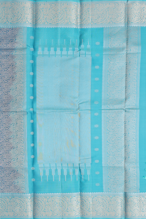 Kanchipuram Silk Saree In Dark Teal Blue With Stripes Design