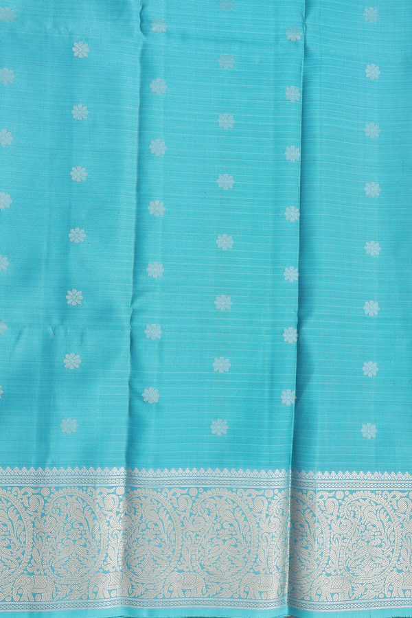 Kanchipuram Silk Saree In Dark Teal Blue With Stripes Design