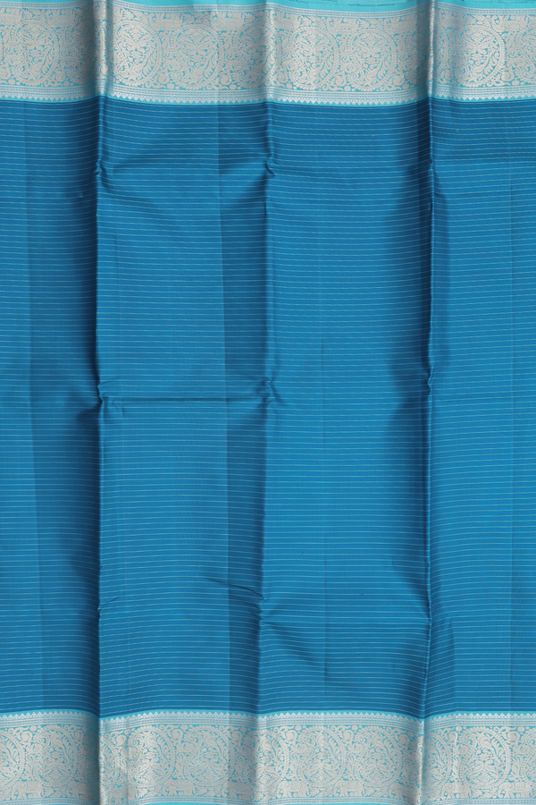 Kanchipuram Silk Saree In Dark Teal Blue With Stripes Design