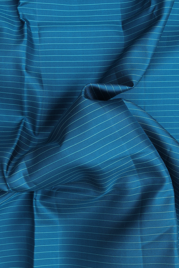 Kanchipuram Silk Saree In Dark Teal Blue With Stripes Design