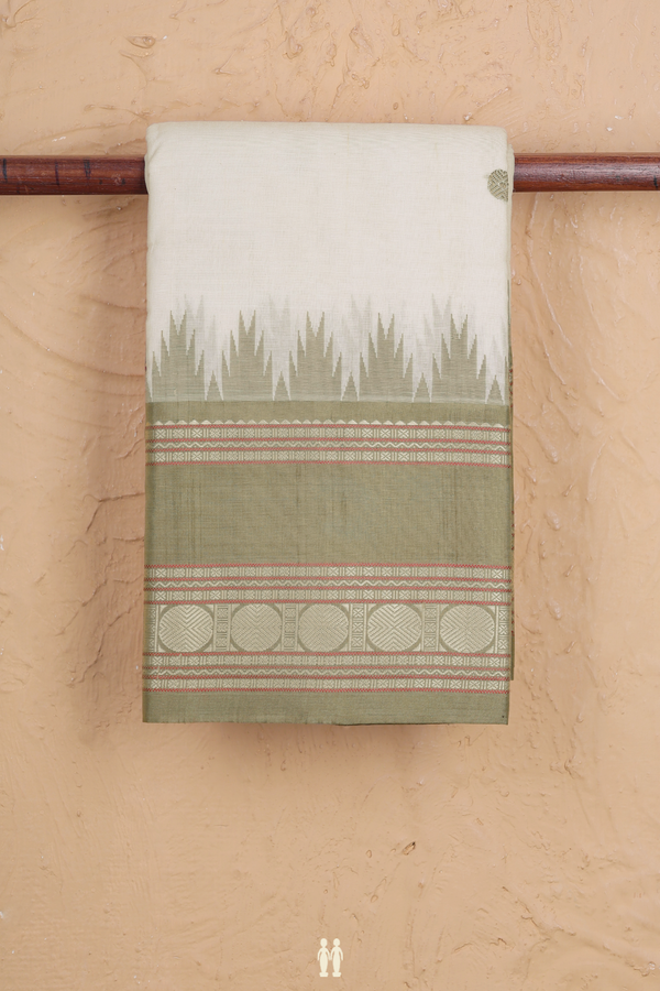 Kanchi Cotton Saree In Off White With Rudraksh Buttas